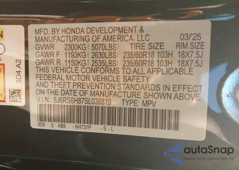 2025 Honda Cr-V Sport-L из США, поврежденный, VIN 5J6RS6H87SL038819